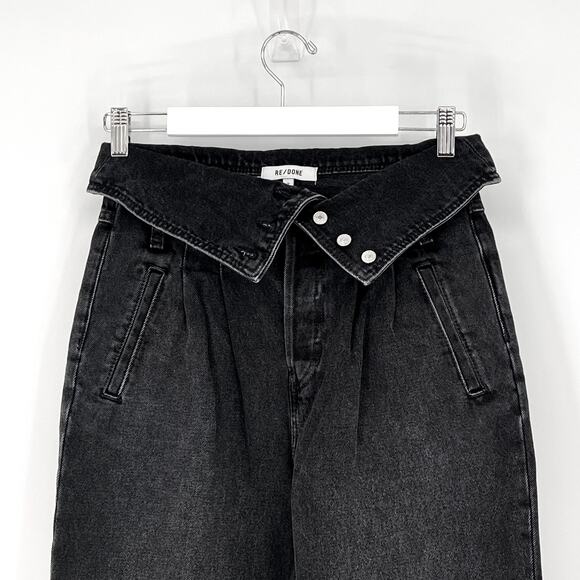 RE/DONE 80s Fold Over Jeans Vintage Noir Black Size 25 High Waist Tapered - Picture 3 of 7